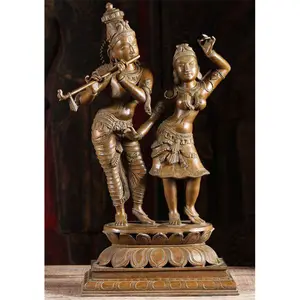 Moderne Woninginrichting God Standbeeld Hindoe Koper Messing Lord Radha Krishna Standbeeld Sculptuur Te Koop