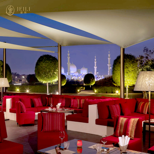 Ensemble de canapés modulaires de luxe JEILI en rotin pour restaurant commercial, mobilier de <span class=keywords><strong>jardin</strong></span> extérieur avec tissu rouge, idéal pour hôtel et <span class=keywords><strong>salon</strong></span> arabe - Product Image 1