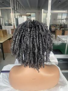 Parrucca Bob Corto con <span class=keywords><strong>Capelli</strong></span> <span class=keywords><strong>Grigi</strong></span> Neri, in Remy Brasiliano Senza Colla, con Base in Pizzo, Effetto Cuoio Capelluto Naturale, per Dreadlock Intrecciati all'Uncinetto, Colore Grigio Sale e Pepe - Product Image 4
