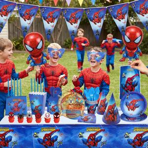 Décoration de fête de super-héros <span class=keywords><strong>Spiderman</strong></span>, décoration d'anniversaire pour enfants, ballons en papier, vaisselle jetable compostable, ensembles de serviettes et de gobelets - Product Image 1
