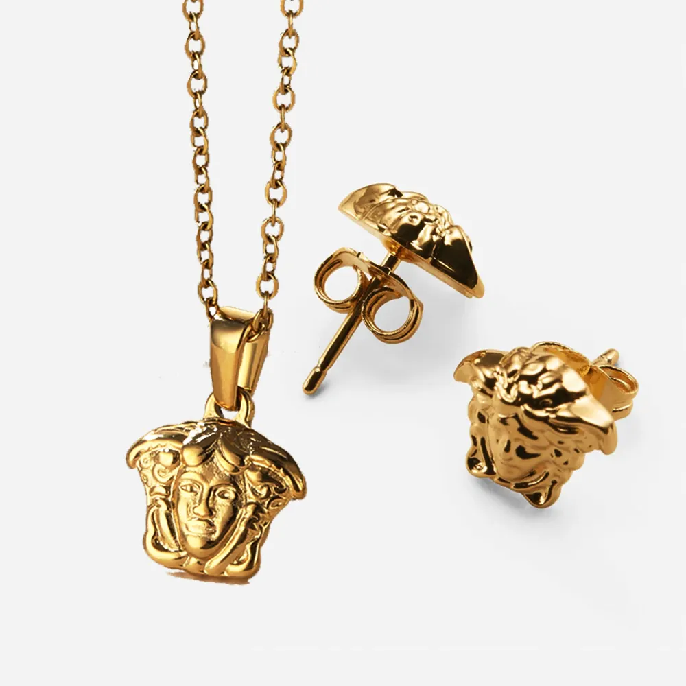Bijou grec Medusa pour homme et femme, colliers et boucles d'oreilles en acier inoxydable, sans ternir, clous d'oreilles en or, nouvelle collection