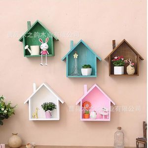 Wooden House Shaped <b>Wall</b> <b>Mounted</b> Flower Rack Storage <b>Shelf</b> For Home Decoration Balcony Plant Display - Product Image 5