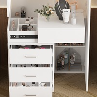 100 MOQ Coiffeuse en bois blanc avec plateau coulissant, miroir pleine longueur, étagères dissimulées, tiroirs et éclairage LED