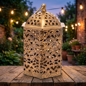 Linterna de Metal de gran tamaño de latón AK, diseño marroquí en oro, acabado antiguo, linterna de calidad superior para decoración Interior de Hotel - Product Image 1