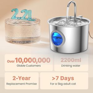Bebedero para Gatos Inalámbrico Ultra Silencioso de 2L, Acero Inoxidable y Plástico, Filtración Automática, Circulación de Agua, Dispensador Inteligente para Mascotas - Product Image 4