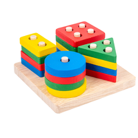 Bloques de Construcción Montessori para Bebés, Juego de 4 Cuadrados, Tablero de Ensamblaje de Formas Geométricas, Juguetes Educativos Tempranos de Madera para el Desarrollo Intelectual