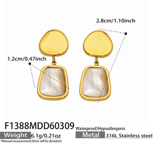 Pendientes <span class=keywords><strong>de</strong></span> Mujer <span class=keywords><strong>de</strong></span> Lujo Ligero, Acero Inoxidable 316, Madreperla Blanca, Diseño Exclusivo, Chapado en Oro Real <span class=keywords><strong>de</strong></span> 18K, Joyería <span class=keywords><strong>de</strong></span> Moda - Product Image 4