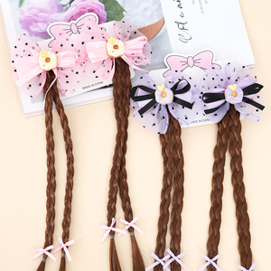 Fermaglio per capelli a coda di cavallo alta per bambine, con fiocco, paillettes, raso, rete, elastico, stile dolce e divertente, a trama intrecciata, per bambine - Product Image 2