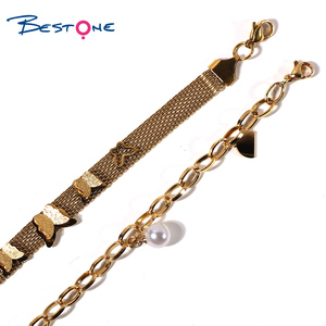 Nueva moda Wantch Band mariposa Torre Eiffel perla pequeño espejo accesorios chapado en oro titanio acero cadena pulseras - Product Image 3