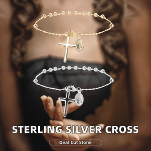 S925 Sterling Silver Platinum Plated Natural Stone <b>Cross</b> <b>Chain</b> Link Bracelets Trendy Wedding Party Gift for Women Girls - Product Image 2