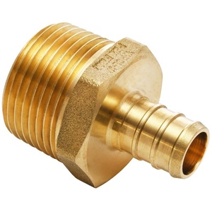 Adaptador <span class=keywords><strong>PEX</strong></span> de 1" x 1" con Rosca NPT Macho, Conexión a Presión, Latón Pulido Sin Plomo - Product Image 1
