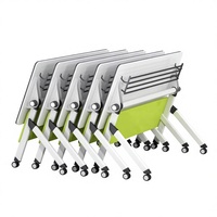 Table de formation moderne pliable avec plateau rabattable et roulettes pour salle de classe, séminaire ou salle de réunion