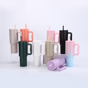 Bulk 40oz Double Wall Vacuum Insulated Stainless Steel Tumbler <b>with</b> Handle <b>Straw</b> Gradient Color Custom Logo for Outdoor Travel - Product Image 5