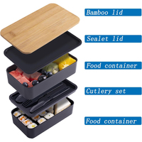 Couvercles en bambou avec logo personnalisé Boîte à lunch en plastique à 2 niveaux Boîte à nourriture pour enfants Conteneur à fruits portable pour la vie quotidienne