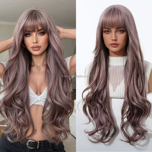 Perruque synthétique longue bouclée multicolore dégradée, résistante à la chaleur, fabriquée à la machine, taille moyenne, la plus vendue, pour tête entière - Product Image 2