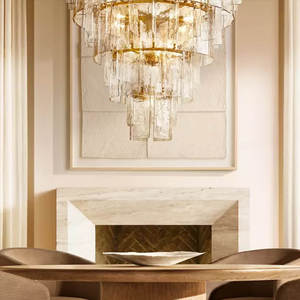 Grand lustre moderne de 47 pouces pour hall d'entrée, design américain de luxe, lustre à étages en verre transparent rond pour salon - Product Image 5