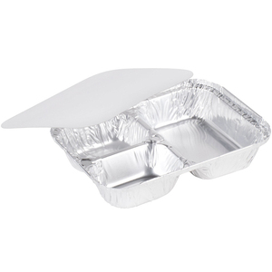 3 <strong>Compartment</strong> 8582 8567 Silver Disposable <strong>Aluminum</strong> <strong>Foil</strong> Container Disposable <strong>Aluminum</strong> <strong>Tray</strong> with Lid for Restaurant - Product Image 1