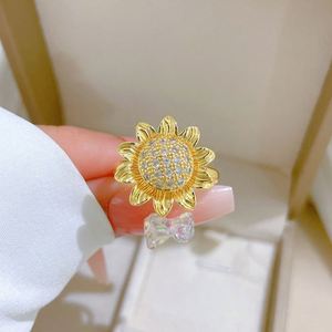 Copper Anillo De Ansiedad Full Zircon Sparkling Sun Flower Finger <b>Ring</b> Women Anti <b>Stress</b> Rotating Flower Open Vintage <b>Ring</b> - Product Image 3