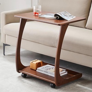 SINTERIOR MODERN MOBILE <b>C</b> SHAPED COFFEE <b>TABLE</b> LOCKABLE WHEELS CURVED LEGS WATER RESISTANT WOOD WORK DESK - Product Image 2