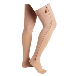 Prix d'usine – Nouvelles basseurs de contention en nylon tricoté 20-30 mmHg pour varices, avec fermeture éclair, hauteur cuisse, et bande de silicone pour femmes - Product Image 1