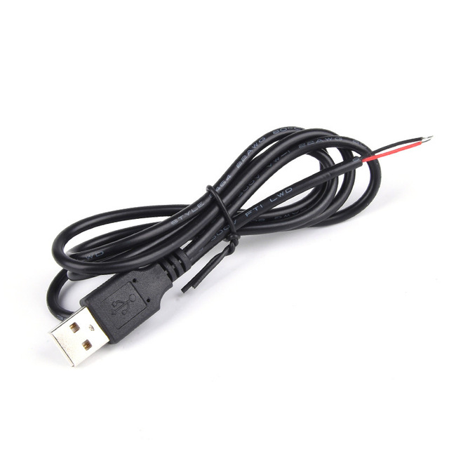 24AWG USB 2.0 Male 2Pin Pigtail Cable USB Type a 2 Core Bare Wire Open End Extension Cable for DIY Repair Cable Black White