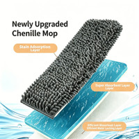 Serpillère plate en microfibre de haute qualité 42 cm avec essorage, manche en acier réglable, essorage coulissant, nettoyage sec et humide, chiffon de serpillère détachable