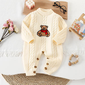 Baju kodok bayi, Jumpsuit gaya Korea musim dingin musim gugur bayi lucu kartun beruang besar rajutan jaket merangkak dengan kancing penutup kemeja Romper bayi - Product Image 3