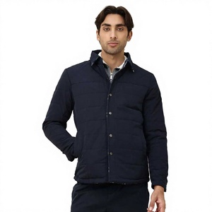 Chaqueta Acolchada Azul Marino para Hombre con Cierre de Botones, Cuello Camisero, Casual, Resistente al Viento, con Relleno de Poliéster, para Otoño - Product Image 1