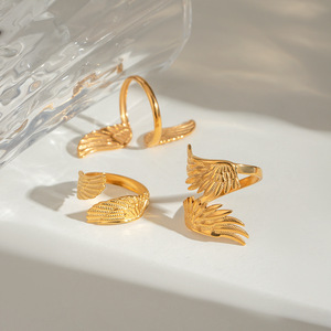 Venta al por mayor de varios estilos, joyería de moda para mujer, anillo dorado personalizado, alas, anillos abiertos de acero inoxidable - Product Image 4