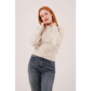 Pull col rond uni pour femme, manches longues, minimaliste, anti-boulochage, en maille - Product Image 5