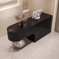 Comptoir de réception personnalisé en bois pour spa et salon, avec boule en acier inoxydable, pour la vente de vêtements, noir