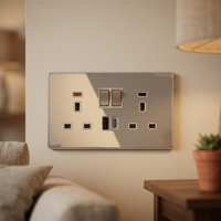 Interruptor de Corriente de Pared de 13A con 2 Puertos USB, Panel de Enchufe de Vidrio Dorado de Alta Calidad, Enchufe Doble de Tres Orificios