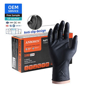 100 Cajas al por Mayor de Guantes de Nitrilo Desechables Negros Sin Polvo Antideslizantes de Seguridad para Manipulación de Alimentos y Tatuajes - Product Image 1