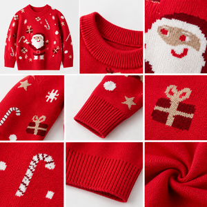 <span class=keywords><strong>Pull</strong></span> en viscose tricoté à col rond pour enfants, garçons et filles, style occidental, dessin animé de Noël, extensible, pour l'automne et l'hiver - Product Image 2