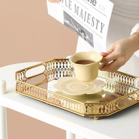 Gouden Luxe Huisdecoratie Metalen Spiegelbewaarbakken Voor Sieraden Make-Up Cosmetica-Tafelblad