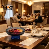 Bol à fruits sur piédestal en verre texturé bleu profond, plat de service surélevé, centre de table pour la maison et la salle à manger, vente en gros, personnalisable OEM ODM