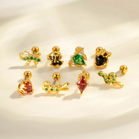 Maina Surgical Stainless Steel Zircon Tragus Helix Earrings Snake crocodile Ear Stud Ball Back Thread Cartilage Piercing Jewelry