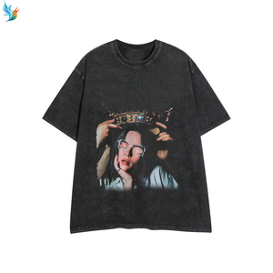 Camiseta Oversize Vintage Negra Lavada para <span class=keywords><strong>Hombre</strong></span> con Estampado de Rapero, Estilo Urbano Casual y Corte Holgado con Cuello Redondo - Product Image 4