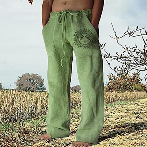 Pantalones Casuales de Talla Grande para Hombre, Estampados Simples, de Algodón/Lino, Ligeros, Tejidos, de Pierna Ancha, Estilo Oversize - Product Image 2