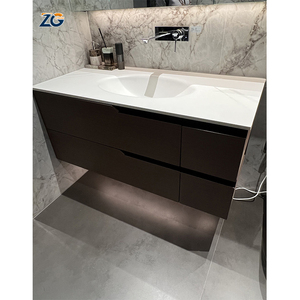 Lavabos en pierre frittée grise de luxe ZGSTONE, surface polie/mate, lavabo en pierre artificielle, lavabo intégré pour salle de bain - Product Image 3