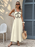 Robe décontractée élégante pour femme, prête à être expédiée, douce et respirante, coupe trapèze, col carré, dos ouvert, longueur midi, idéale pour les fêtes d'anniversaire