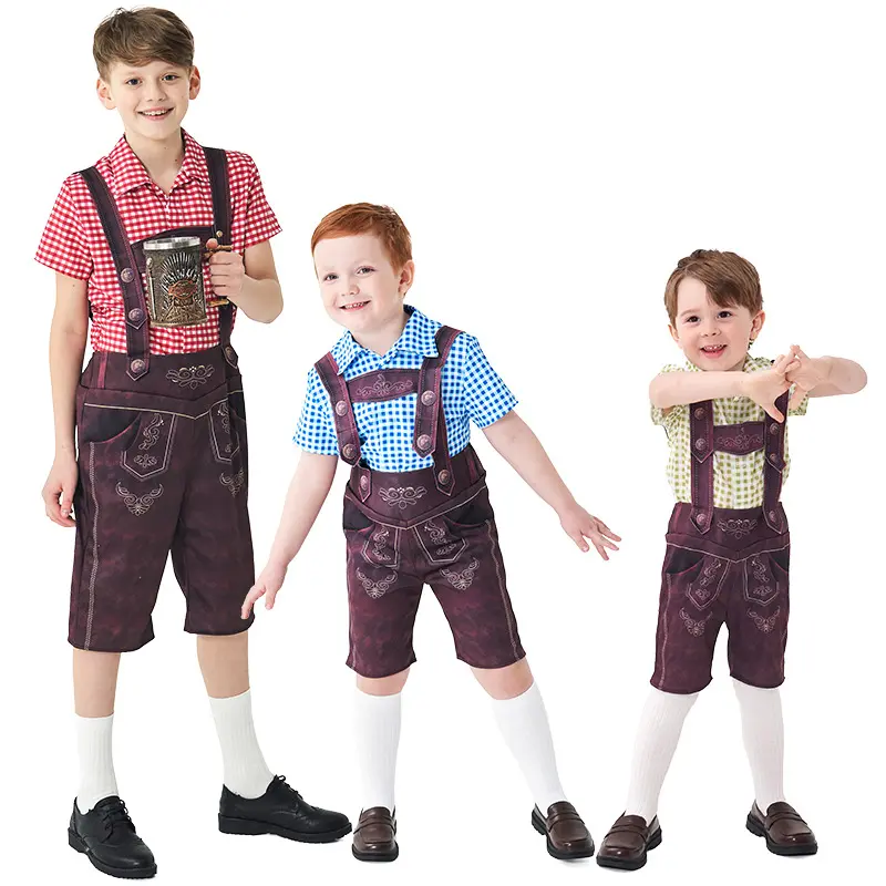 Celana suspender kotak-kotak anak-anak kostum Oktoberfest Festival tradisional Bavaria keseluruhan pesta Halloween Jerman