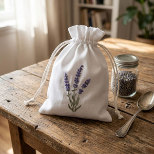 Sachets de lavande personnalisés en gros, en coton blanc, broderie de haute qualité, housses pour sachets de lavande fleurie - Product Image 2