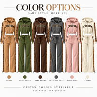 Ensemble deux pièces pour femme en molleton épais 350 GSM, comprenant un sweat à capuche court zippé et un pantalon large, avec empiècements léopard, idéal pour l'hiver.