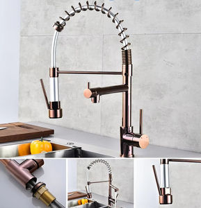 Robinet de cuisine <span class=keywords><strong>HOMEDEC</strong></span> en or rose, mitigeur chaud/froid extractible pour évier - Product Image 3