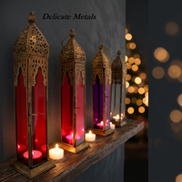 Lanternes marocaines portables en fer et verre, faites à la main, en métaux délicats, colorées, géométriques, pour la table, décoration de Noël, DL-004