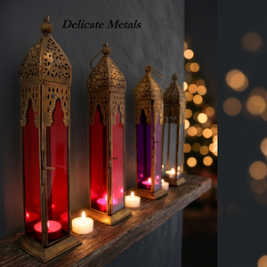 Lanternes marocaines portables en fer et verre, faites à la main, en métaux délicats, colorées, géométriques, lampe de table, décoration de Noël pour la maison DL-74 - Product Image 2