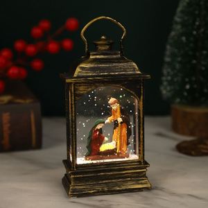 Decoración Navideña LED de Plástico Brillante, Linterna Plana con Agua para Interiores, Adorno de Mesa con Diseño de Papá Noel y Muñeco de Nieve - Product Image 5
