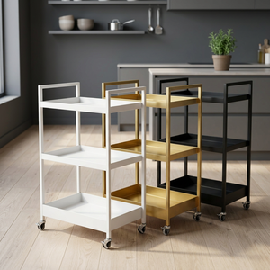 Modern Three-Layer Stainless Steel 4-Wheel Rolling <b>Trolley</b> Auxiliary Cart Eco-Friendly Barber Shop Home Office Beauty Salon - Product Image 1