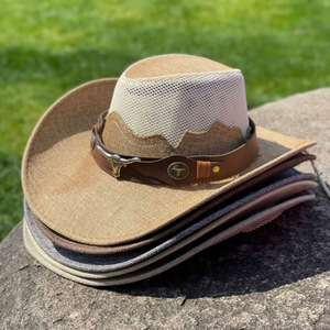 Nouvel arrivage en gros de chapeau de seau rétro à large bord chapeau de <span class=keywords><strong>cowboy</strong></span> en paille à la mode pour les chapeaux de <span class=keywords><strong>cowboy</strong></span> promotionnels parasol extérieur - Product Image 1